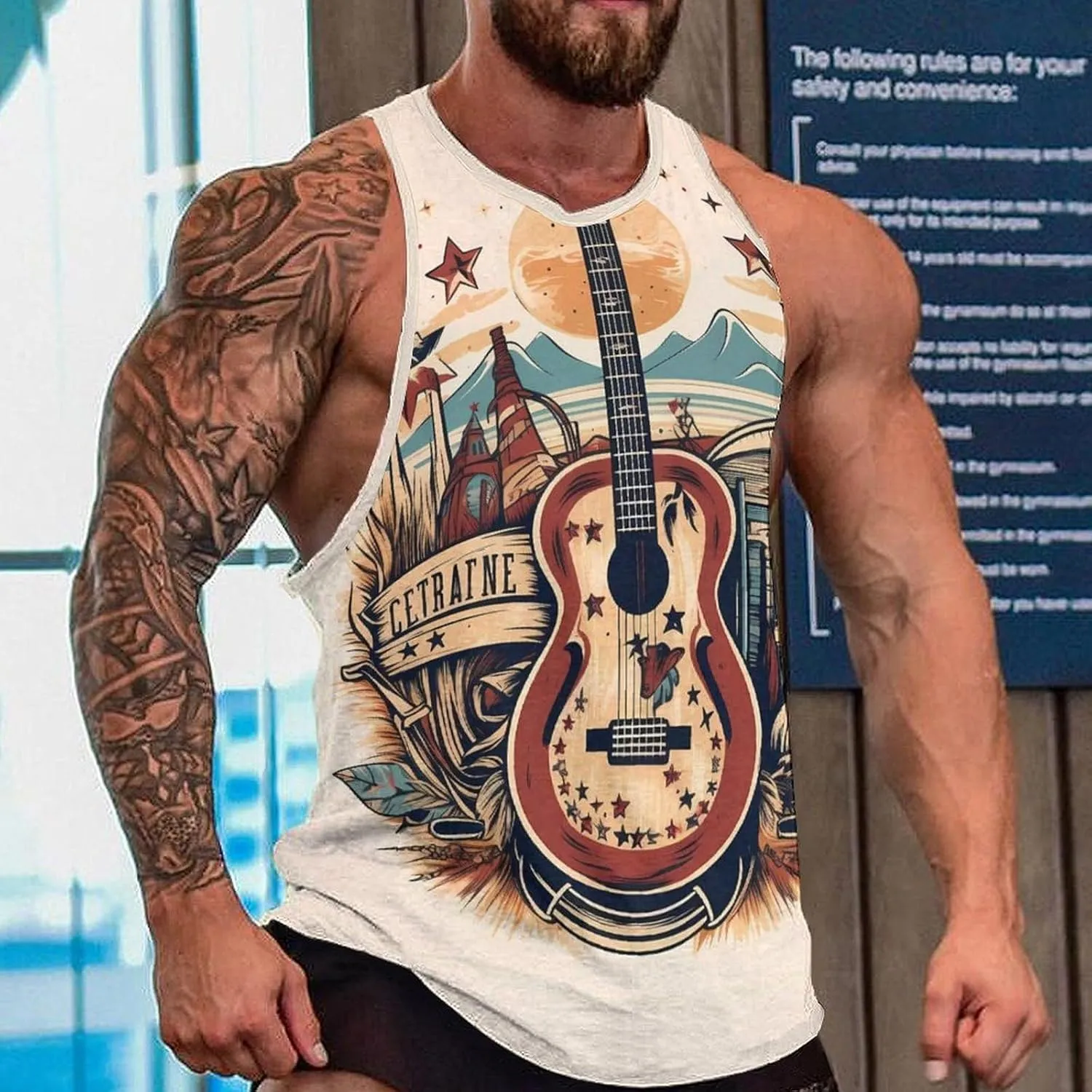 MARSVOVO Summer Tank for Men Vintage Y2K Street Graphic Casual Sleeveless Crew Neck Breathable Quick-Dry Muscle Vest
