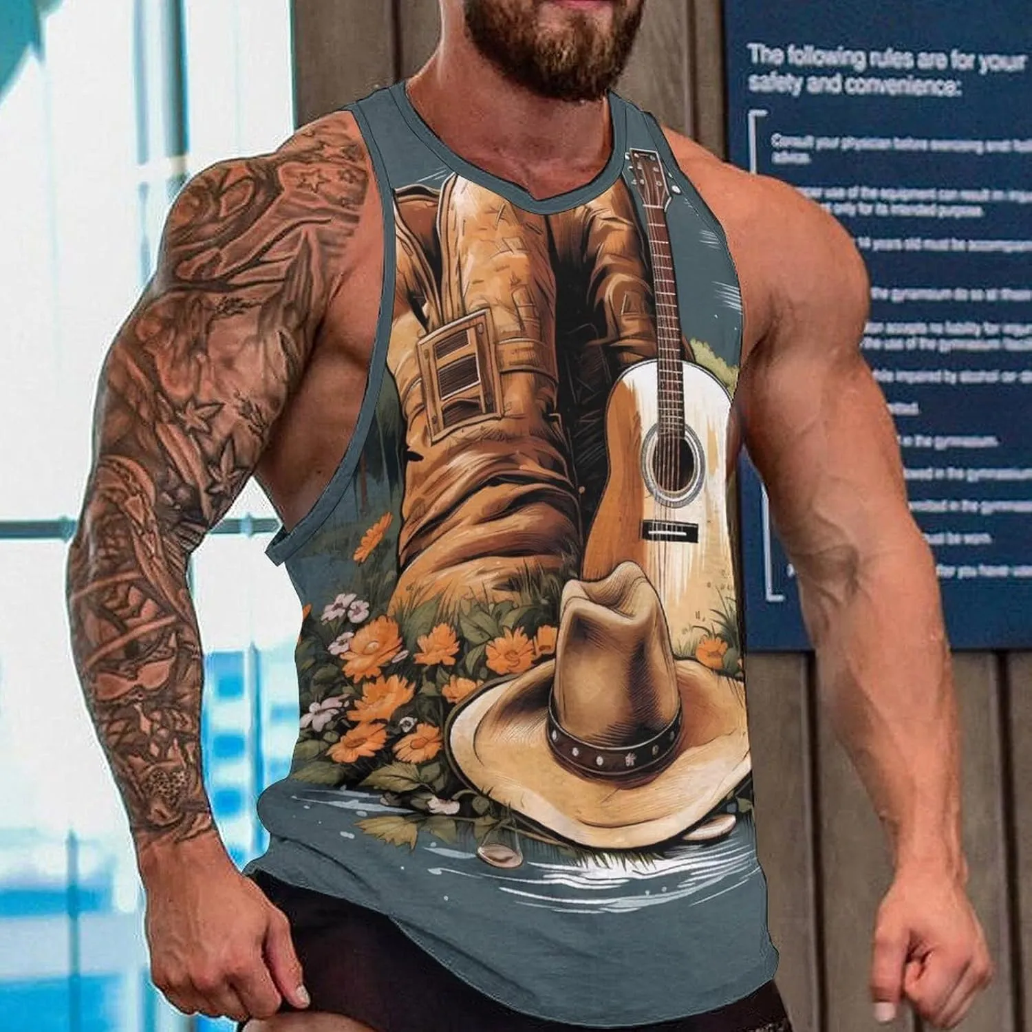 MARSVOVO Summer Tank for Men Vintage Y2K Street Graphic Casual Sleeveless Crew Neck Breathable Quick-Dry Muscle Vest
