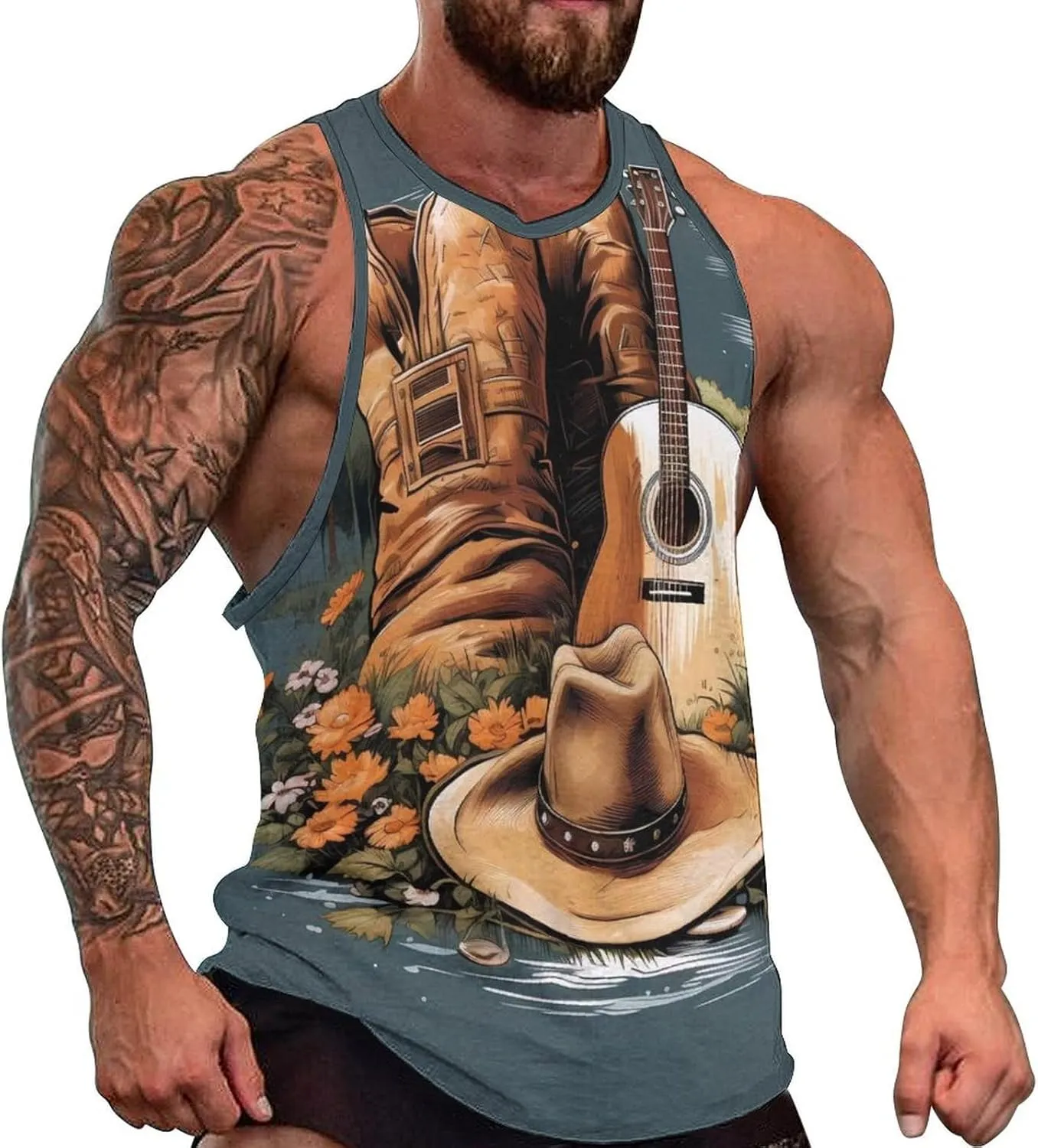 MARSVOVO Summer Tank for Men Vintage Y2K Street Graphic Casual Sleeveless Crew Neck Breathable Quick-Dry Muscle Vest