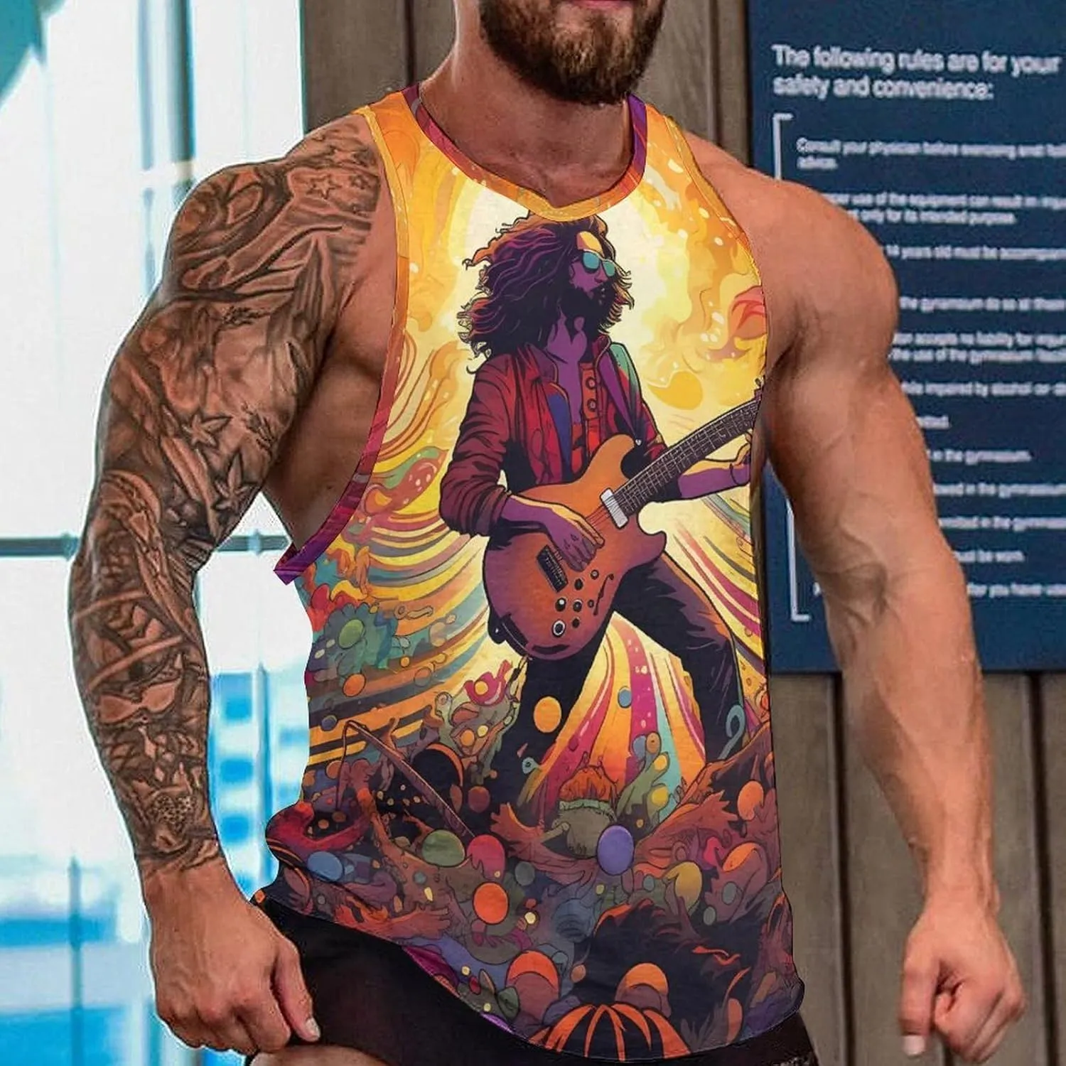 MARSVOVO Summer Tank for Men Vintage Y2K Street Graphic Casual Sleeveless Crew Neck Breathable Quick-Dry Muscle Vest