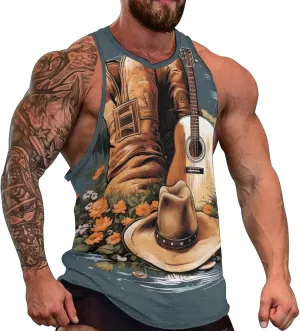 MARSVOVO Summer Tank for Men Vintage Y2K Street Graphic Casual Sleeveless Crew Neck Breathable Quick-Dry Muscle Vest