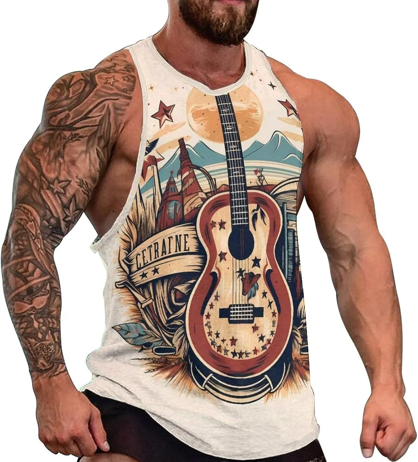 MARSVOVO Summer Tank for Men Vintage Y2K Street Graphic Casual Sleeveless Crew Neck Breathable Quick-Dry Muscle Vest