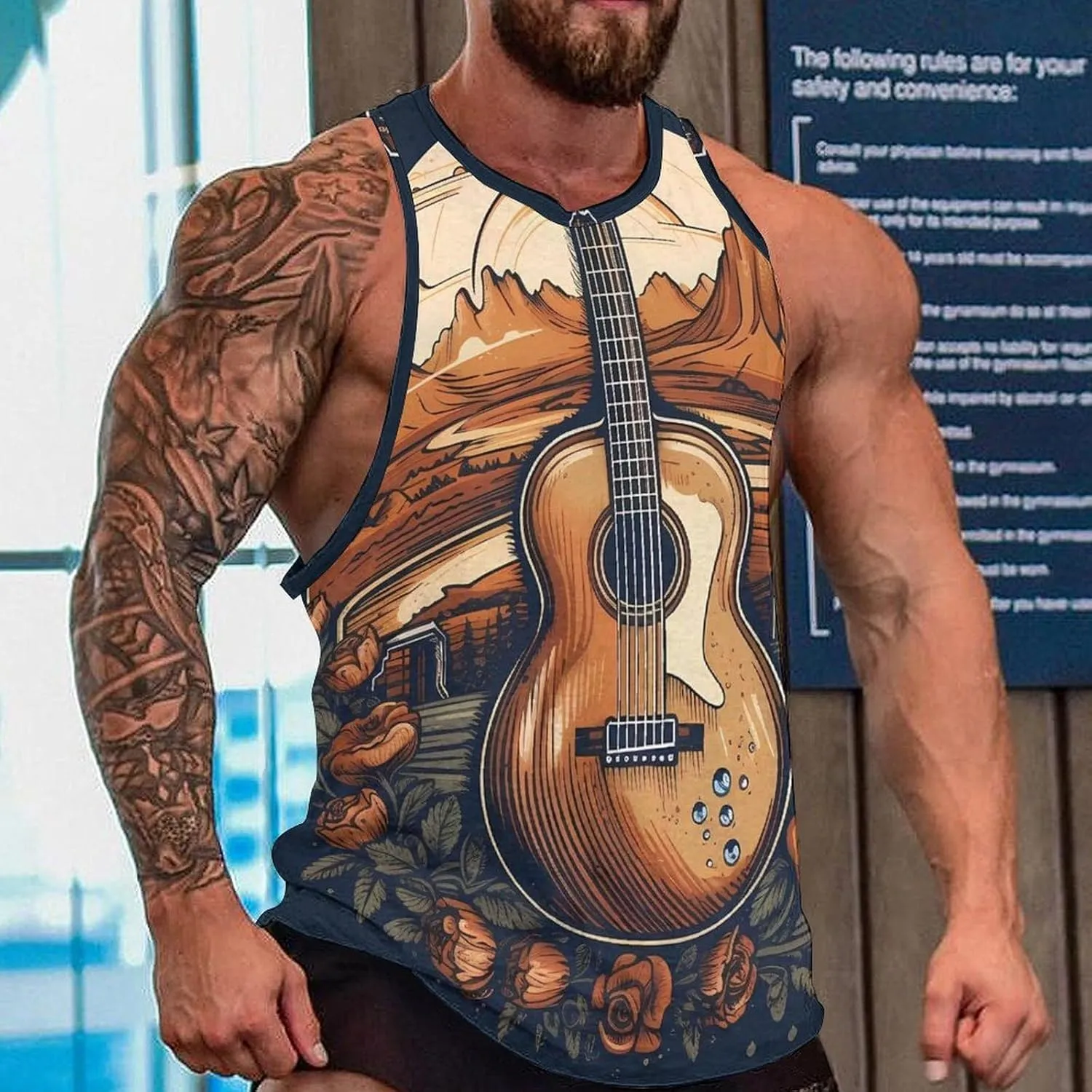 MARSVOVO Summer Tank for Men Vintage Y2K Street Graphic Casual Sleeveless Crew Neck Breathable Quick-Dry Muscle Vest