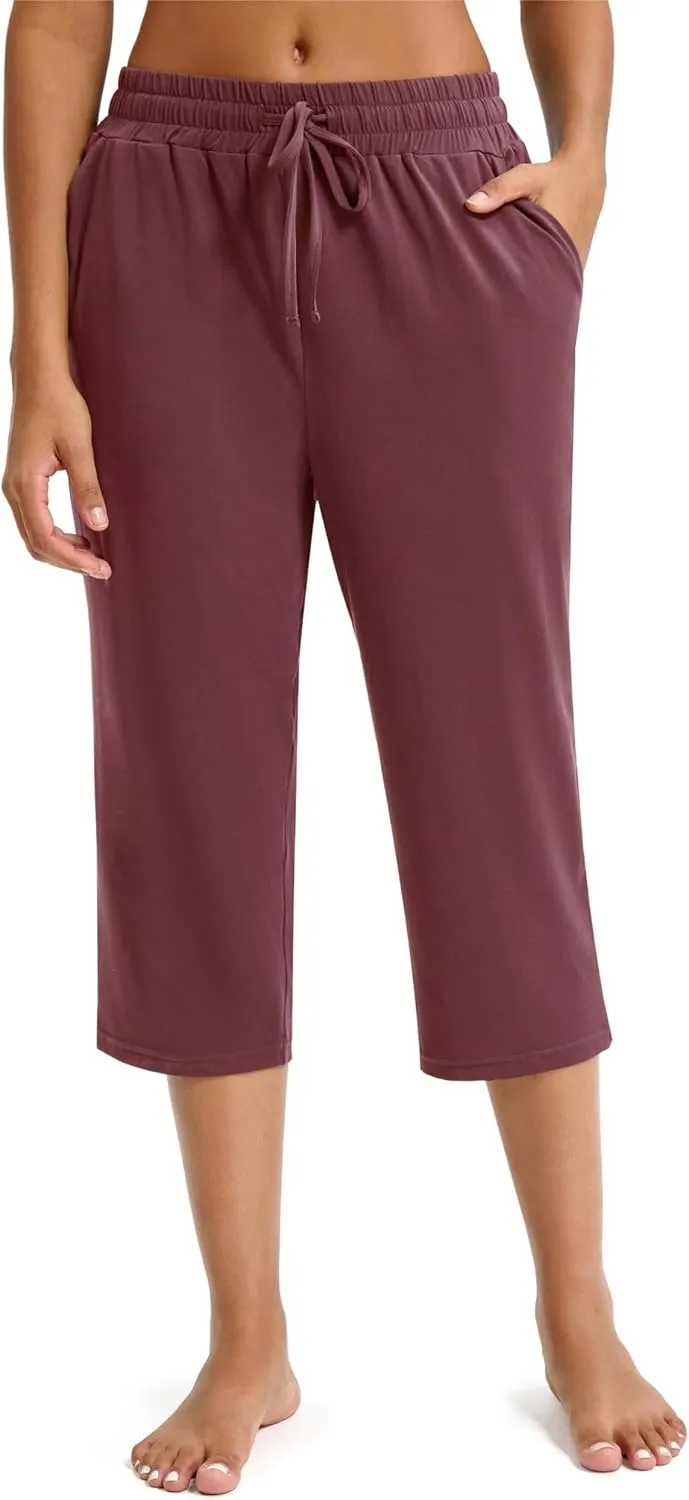 Maxbee Capri Pants for Women Drawstring Workout Sweatpants Comfy Lounge Elastic Waist Yoga Pants