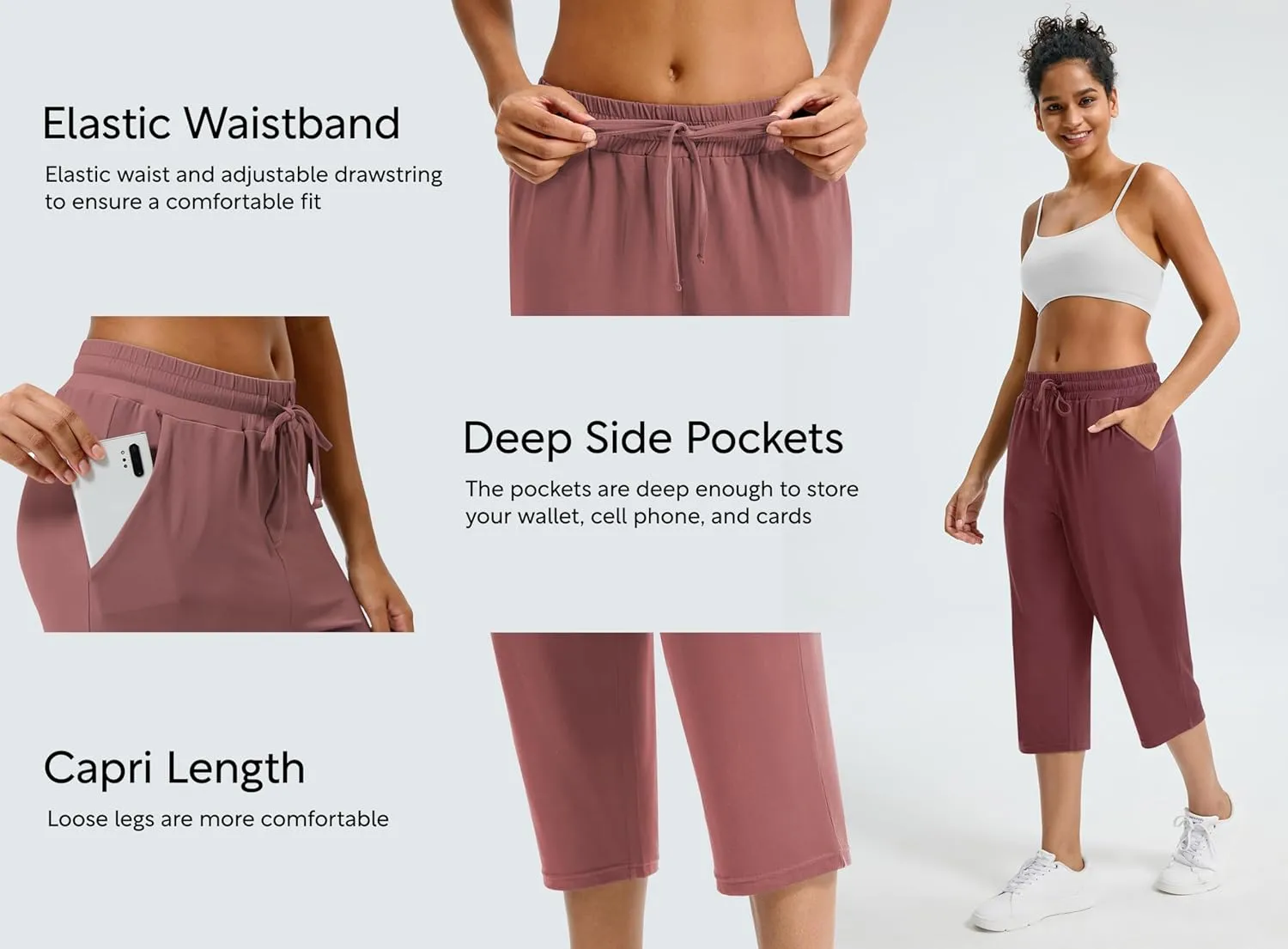 Maxbee Capri Pants for Women Drawstring Workout Sweatpants Comfy Lounge Elastic Waist Yoga Pants