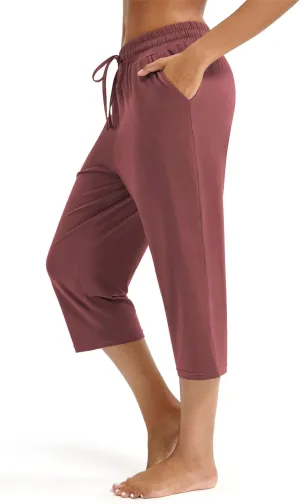 Maxbee Capri Pants for Women Drawstring Workout Sweatpants Comfy Lounge Elastic Waist Yoga Pants