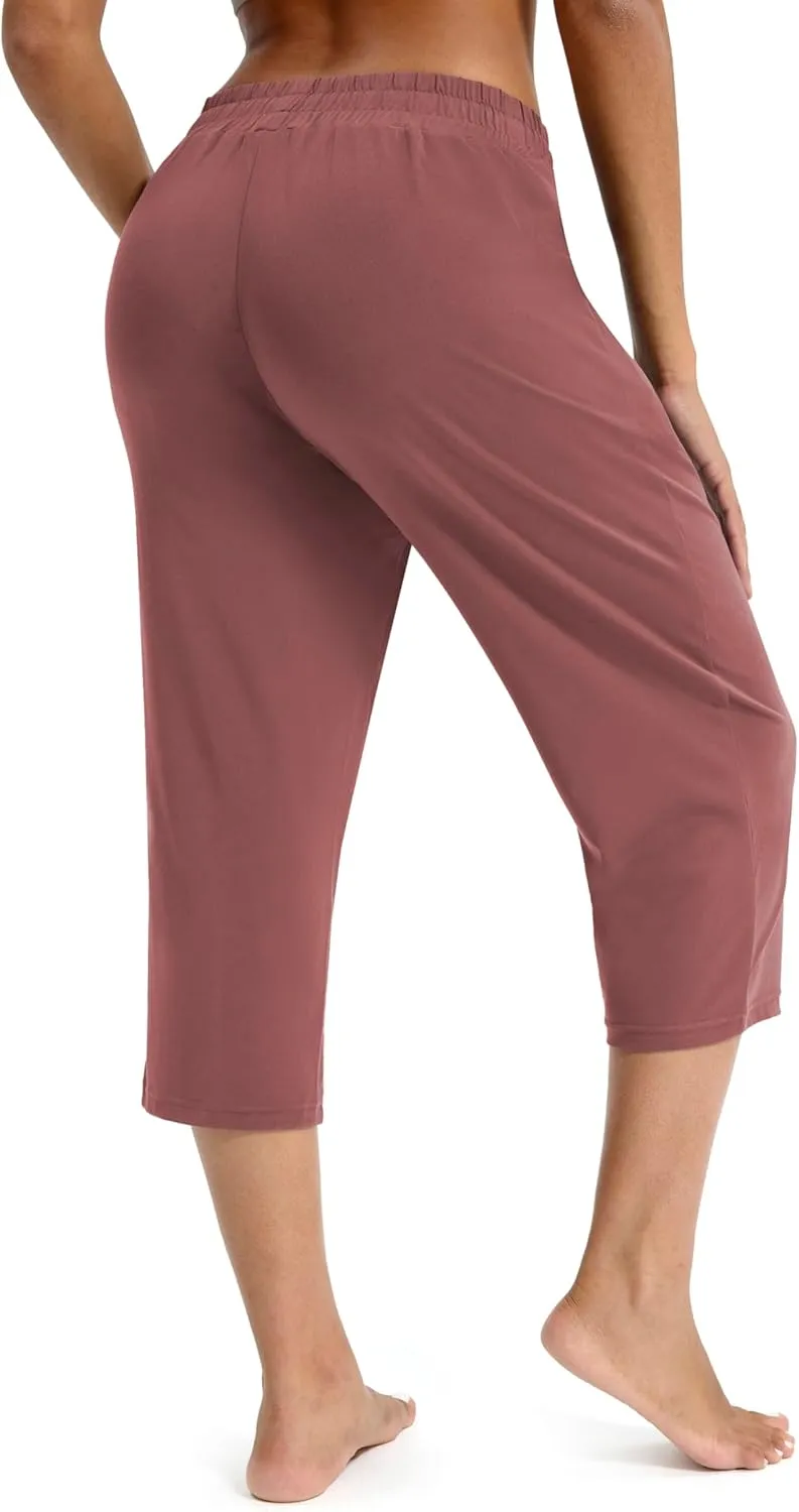 Maxbee Capri Pants for Women Drawstring Workout Sweatpants Comfy Lounge Elastic Waist Yoga Pants