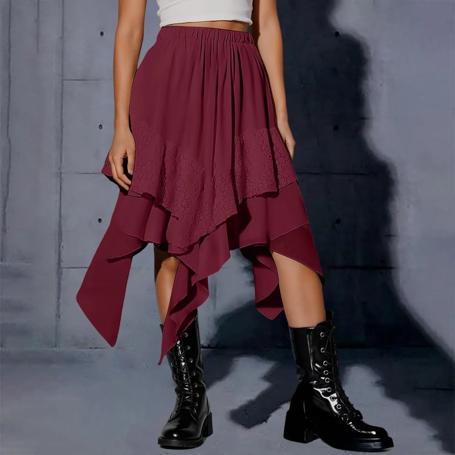 Maxi Skirts for Women High Waist Renaissance Flowy Fairy Skirt Y2k Lace Layered Asymmetrical Gothic Midi Skirt