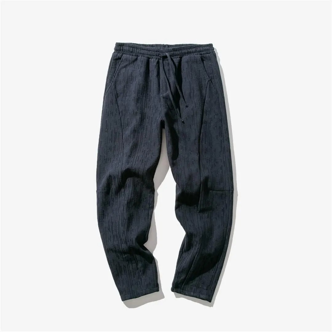 Men Cotton Linen Casual Harem Pants Solid Trousers Jogger Pants Elastic Waist Fitness Straight Pants