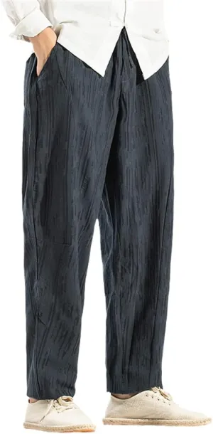 Men Cotton Linen Casual Harem Pants Solid Trousers Jogger Pants Elastic Waist Fitness Straight Pants