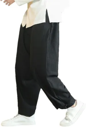 Men Harajuku Harem Pants Vintage Casual Jogging Trousers Elastic Waist Wide-Leg Casual Pants