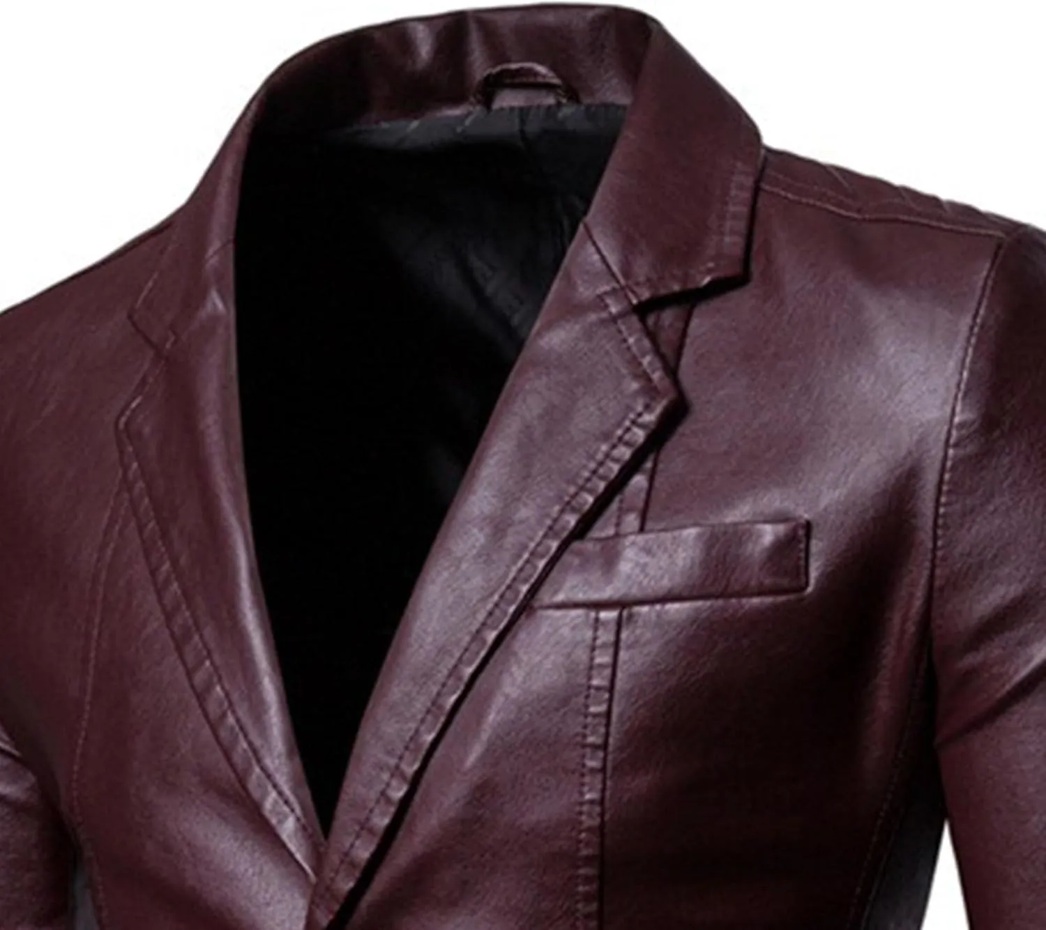Men's 2 Button Leather Blazer Sport Coat Casual Notched Collar Suit Jacket Slim Formal Faux Leather Blazer Jacket