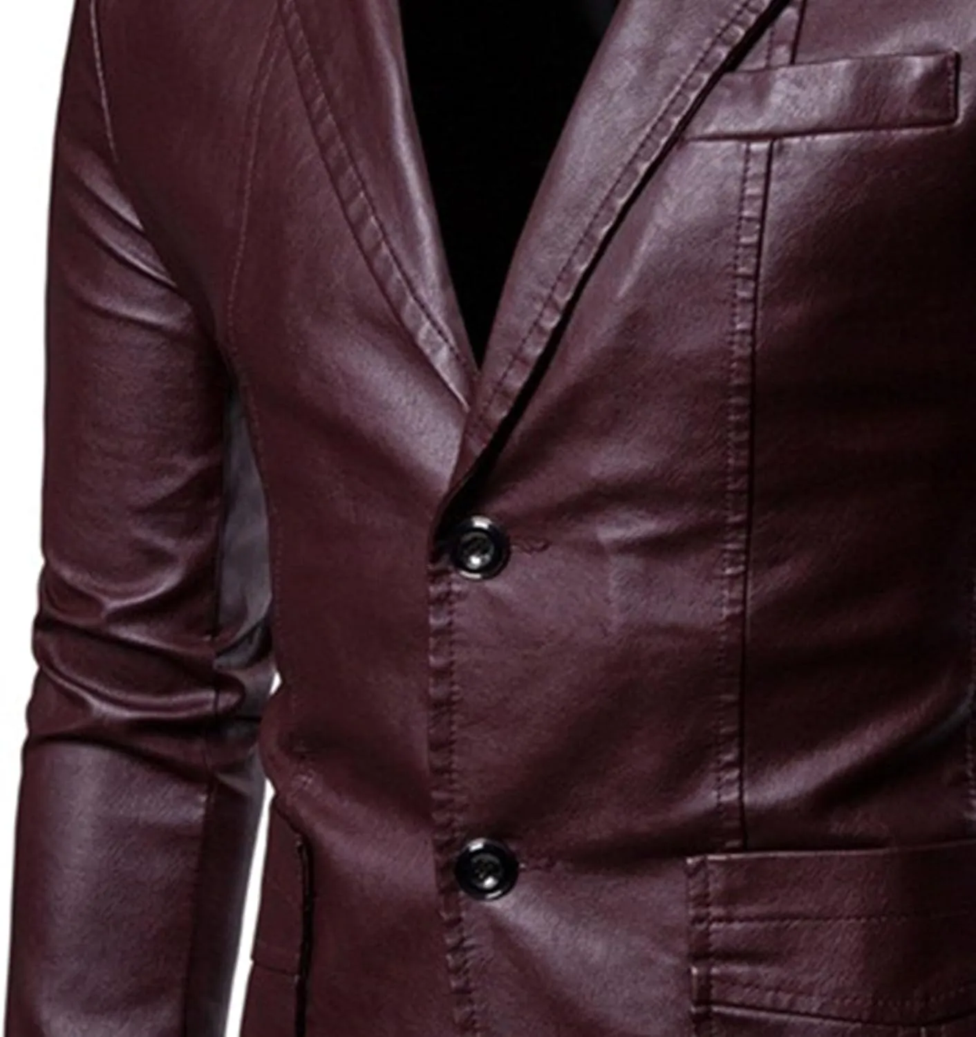 Men's 2 Button Leather Blazer Sport Coat Casual Notched Collar Suit Jacket Slim Formal Faux Leather Blazer Jacket