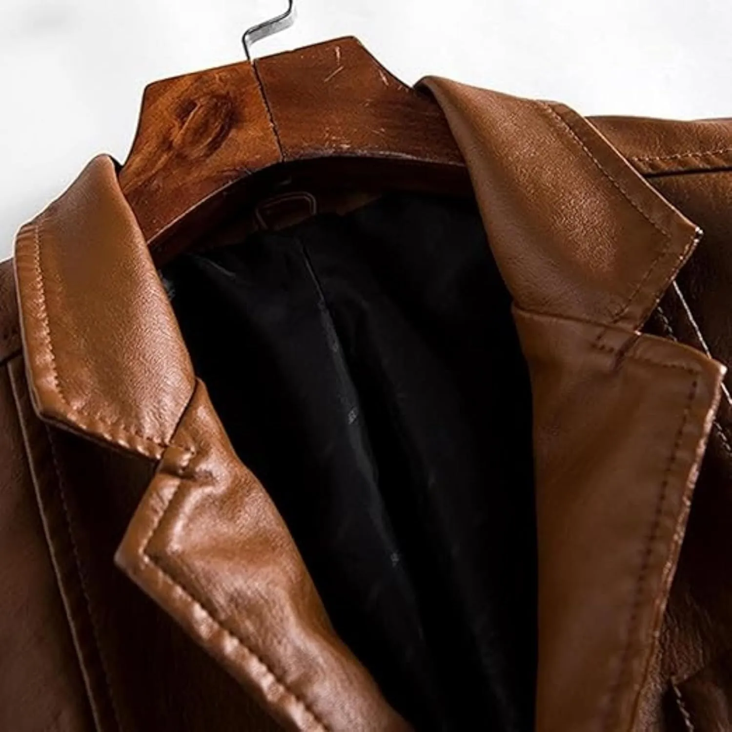 Men's 2 Button Leather Blazer Sport Coat Casual Notched Collar Suit Jacket Slim Formal Faux Leather Blazer Jacket