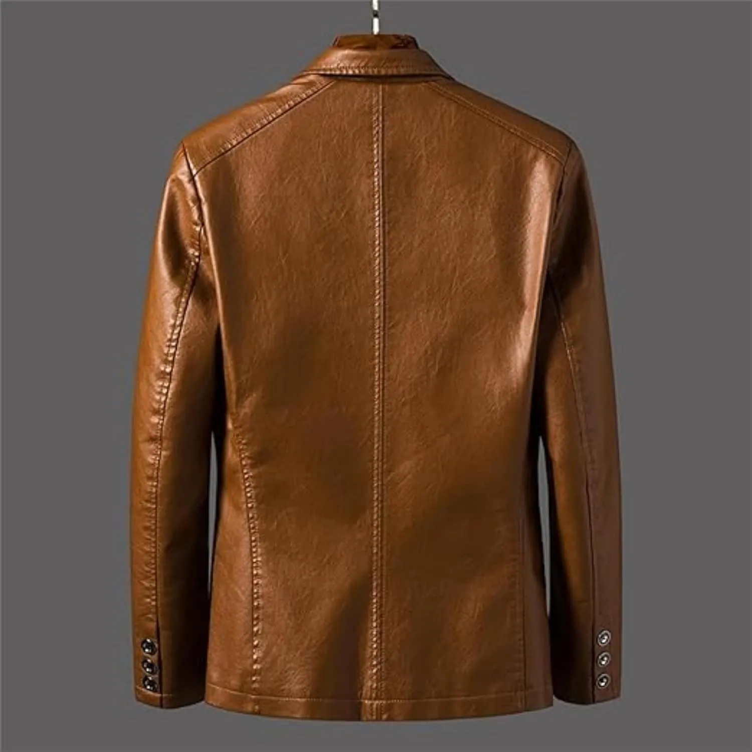 Men's 2 Button Leather Blazer Sport Coat Casual Notched Collar Suit Jacket Slim Formal Faux Leather Blazer Jacket