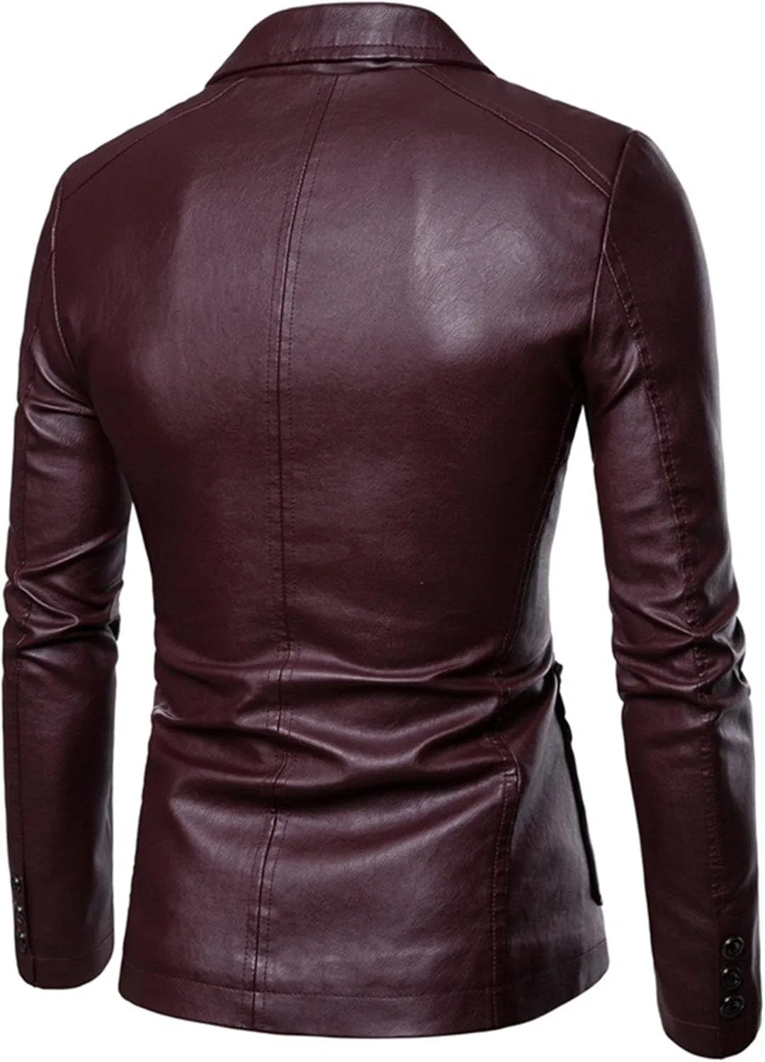 Men's 2 Button Leather Blazer Sport Coat Casual Notched Collar Suit Jacket Slim Formal Faux Leather Blazer Jacket
