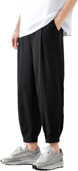 Men's Ankle Length Cropped Pants Breathable Lightweight Casual Pants Drawstring Harem Pants 1 XL