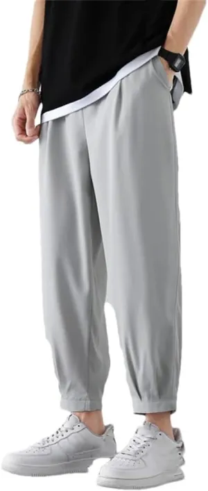 Men's Ankle Length Cropped Pants Breathable Lightweight Casual Pants Drawstring Harem Pants 3 5XL