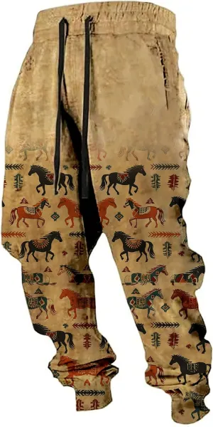 Mens Aztec Sweatpants Casual Loose Cowboy Graphic Western Style Print Vintage Drawstring Pants for Men