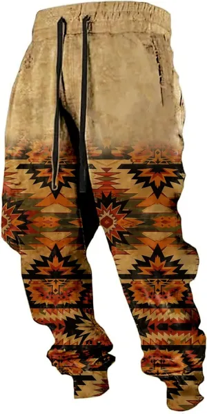 Mens Aztec Sweatpants Casual Loose Cowboy Graphic Western Style Print Vintage Drawstring Pants for Men