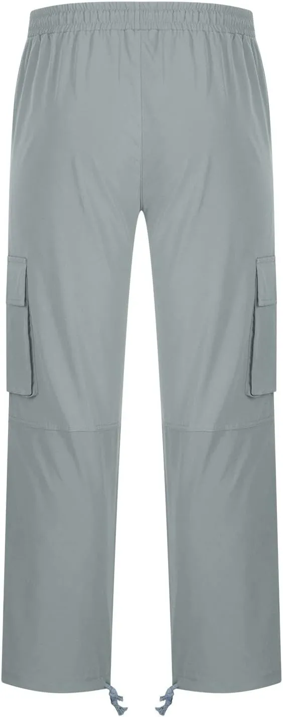 Mens Cargo Pants Classic Fit Cotton Drawstring Casual Joggers Athletic Trousers Elastic Waist Straight Sweatpants