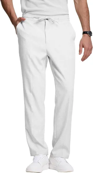 Men's Casual Pants Linen Drawstring Elastic Waist Loose Fit Men Dress Pants Summer Travel Beach Yoga Jog Trouser
