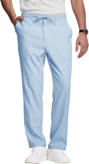 Men's Casual Pants Linen Drawstring Elastic Waist Loose Fit Men Dress Pants Summer Travel Beach Yoga Jog Trouser