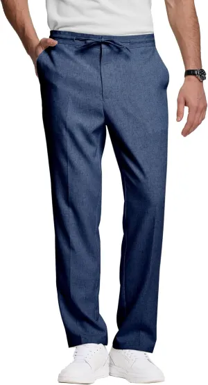 Men's Casual Pants Linen Drawstring Elastic Waist Loose Fit Men Dress Pants Summer Travel Beach Yoga Jog Trouser