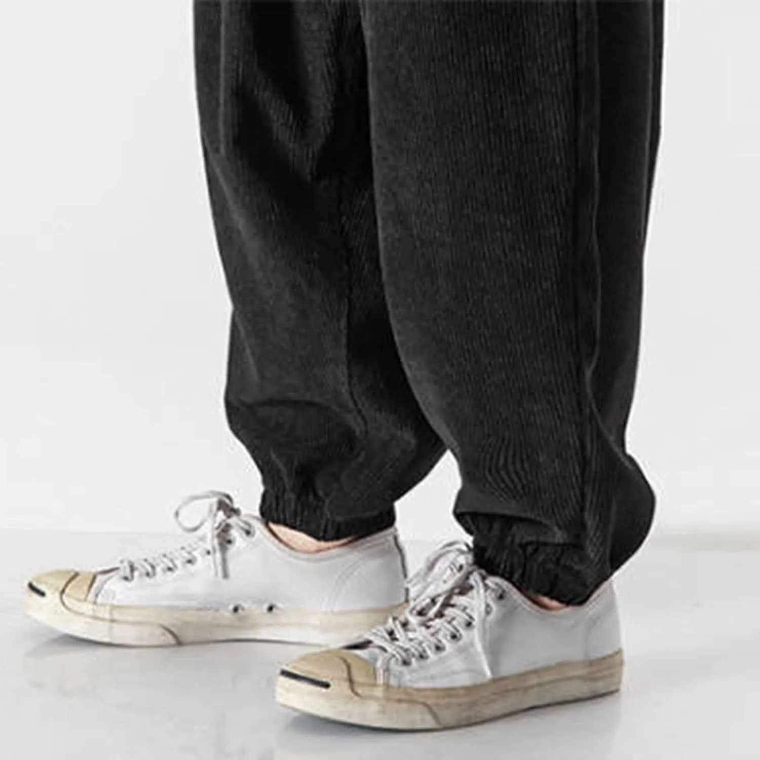 Mens Corduroy Harem Pants Baggy Autumn and Winter Casual Pants Plus Size Loose Fit Retro Tapered Hip Hop Pants with Pockets