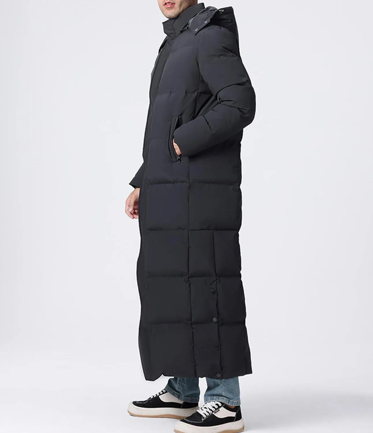 Men's Extra Long Down Coat Winter Thickened Quilted Hooded Puffer Jacket Couple Full Length Parka