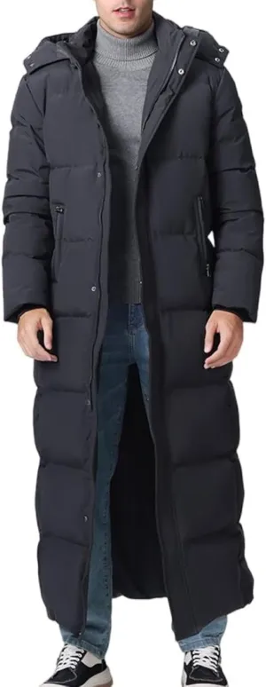 Men's Extra Long Down Coat Winter Thickened Quilted Hooded Puffer Jacket Couple Full Length Parka