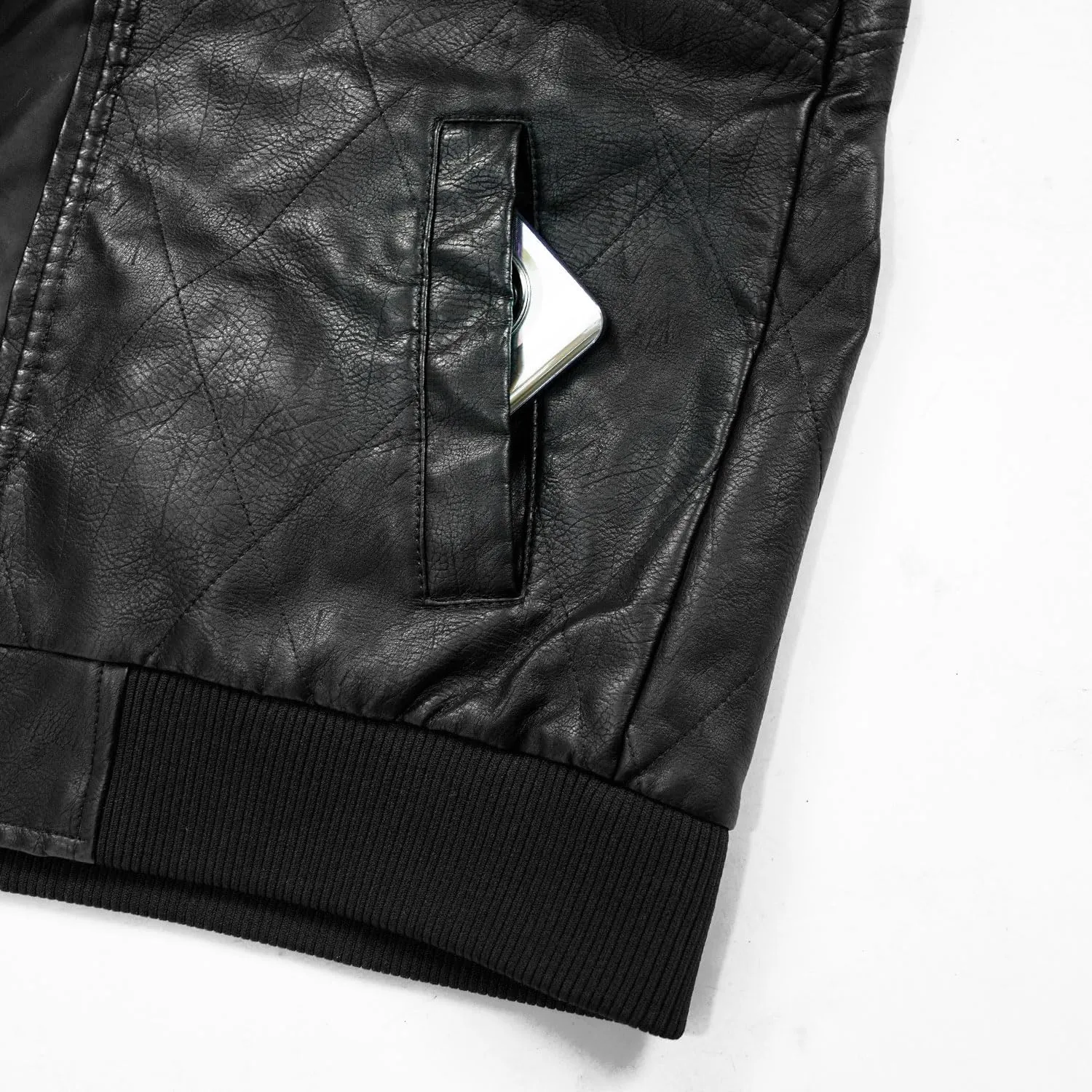 Men's Faux Leather Jacket Zip-Up Winter Motorcycle Jacket Bomer Casual Windproof Coat with Removable Hood