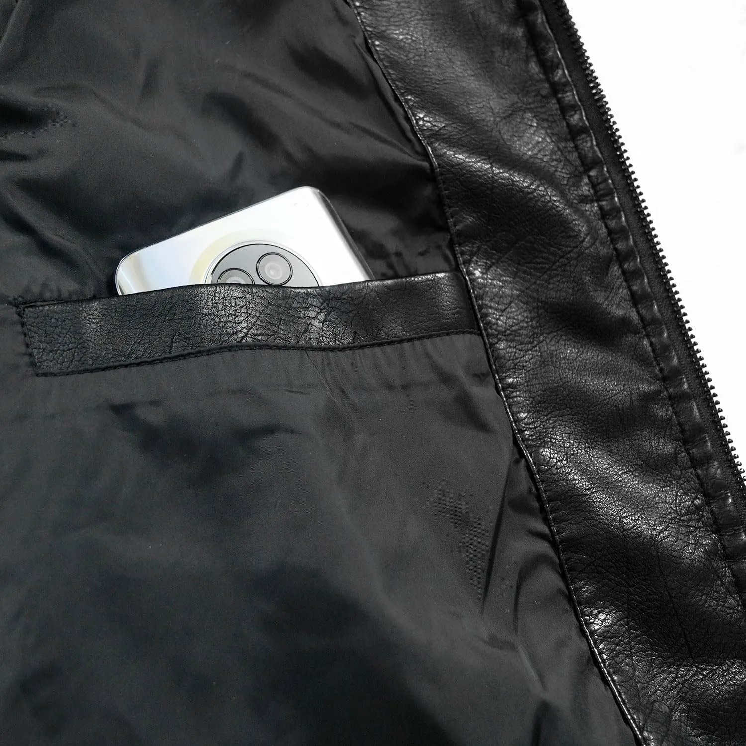 Men's Faux Leather Jacket Zip-Up Winter Motorcycle Jacket Bomer Casual Windproof Coat with Removable Hood