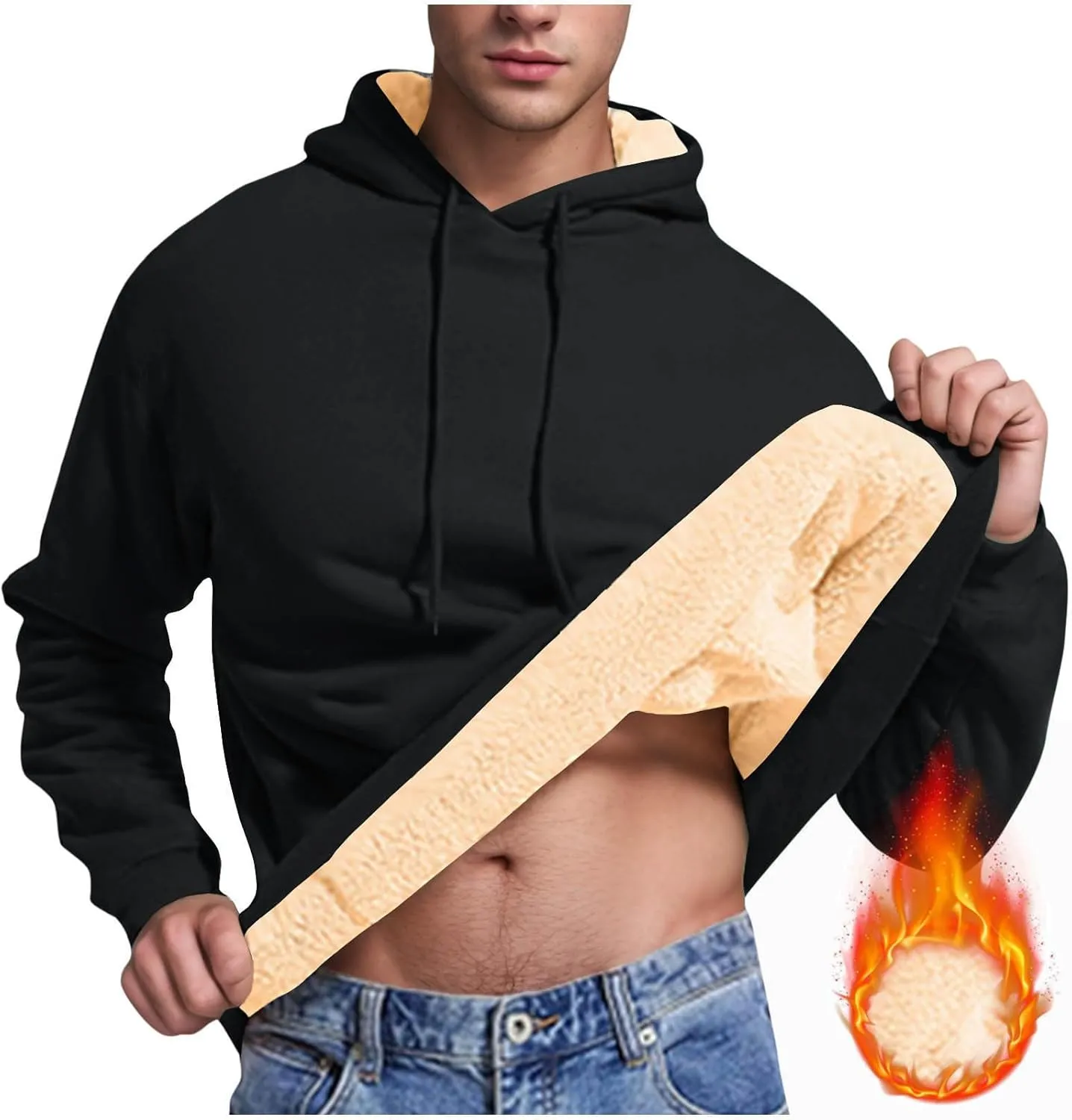 Mens Fleece Lined Hoodies Heavyweight Thick Winter Pullover Sherpa Warm Hooded Sweatshirt Thermal Windproof Jacket