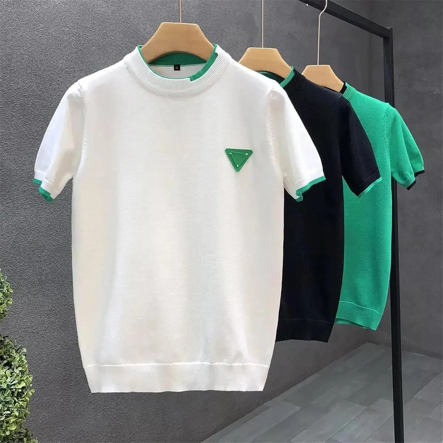 Men's Ice Silk Crew Neck T-Shirt, Slim Fit Half Sleeve Layering Top