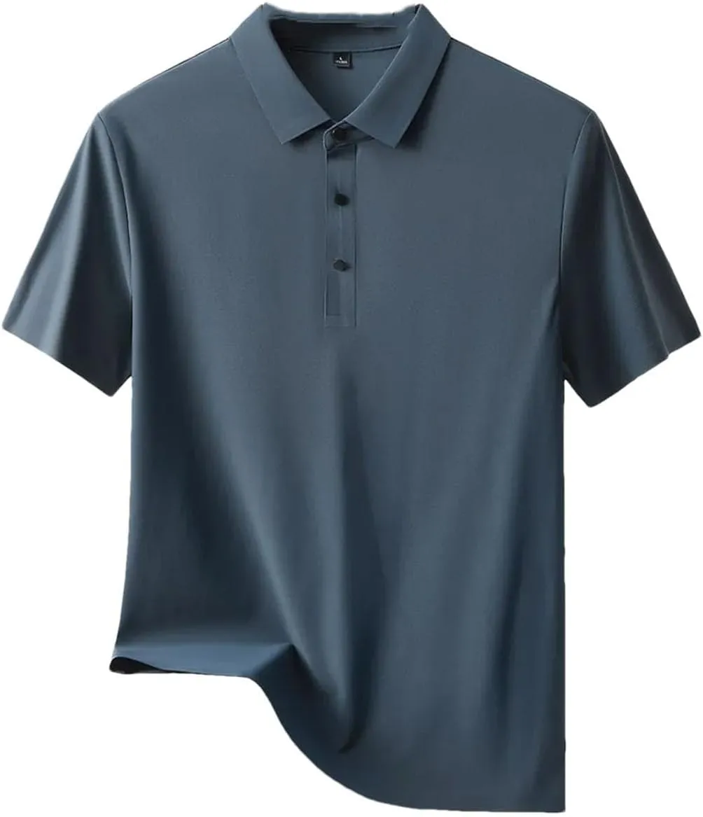 Men's Ice Silk Short Sleeve Polo Shirt Quick-Dry Summer T-Shirt for Middle-Aged Men Breathable Casual Tops