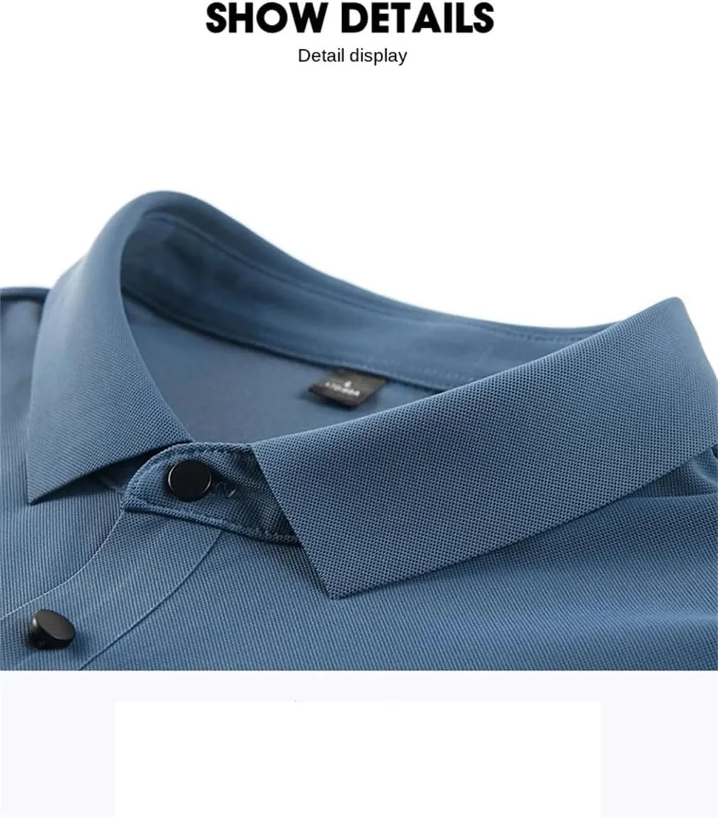 Men's Ice Silk Short Sleeve Polo Shirt Quick-Dry Summer T-Shirt for Middle-Aged Men Breathable Casual Tops
