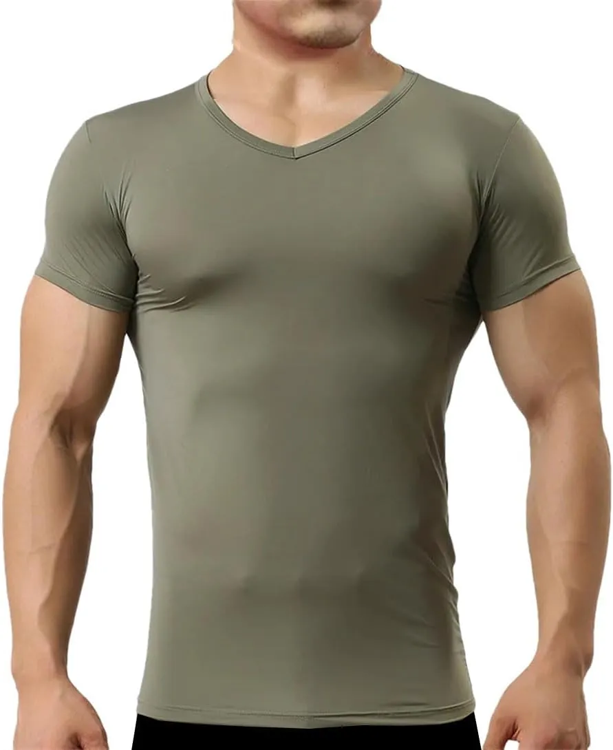 Men's Ice Silk T-Shirt - Breathable Summer Top, Quick Dry Short Sleeve Trainer Shirt with Slim Fit