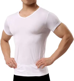 Men's Ice Silk T-Shirt - Breathable Summer Top, Quick Dry Short Sleeve Trainer Shirt with Slim Fit