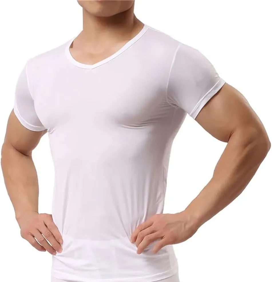 Men's Ice Silk T-Shirt - Breathable Summer Top, Quick Dry Short Sleeve Trainer Shirt with Slim Fit