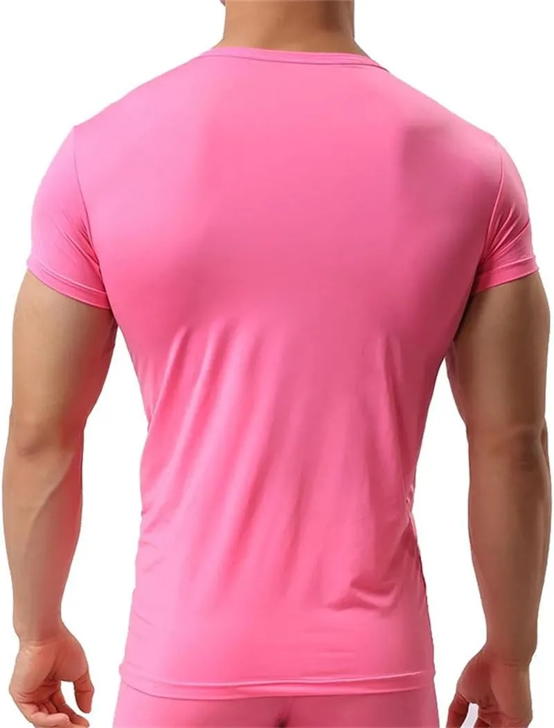 Men's Ice Silk T-Shirt - Breathable Summer Top, Quick Dry Short Sleeve Trainer Shirt with Slim Fit
