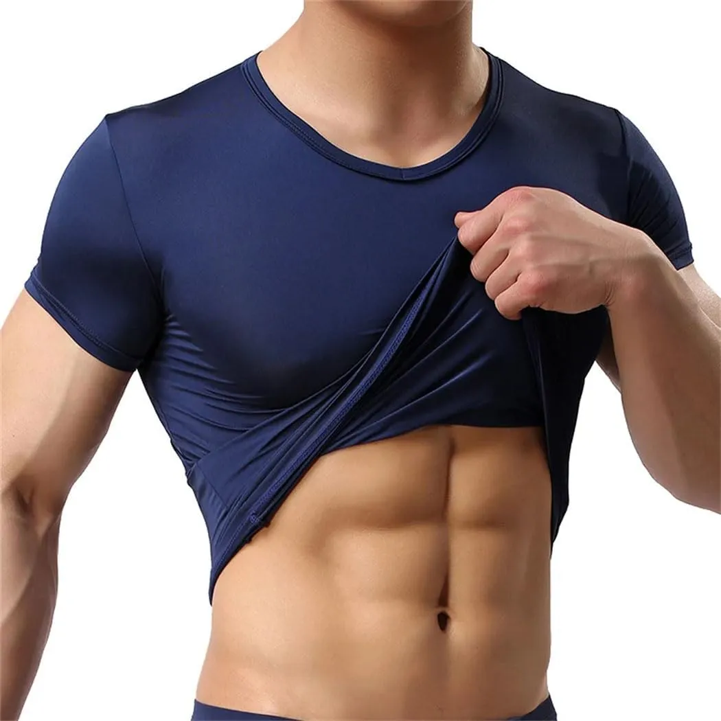 Men's Ice Silk T-Shirt - Breathable Summer Top, Quick Dry Short Sleeve Trainer Shirt with Slim Fit