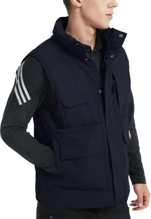 Men's Padded Puffer Vest Outdoor Water-Resistant Winter Vest for Men With 11 Cargo Pockets