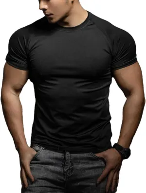 Men's Quick-Dry Sports T-Shirt Elastic Running Gym Top for Training Breathable Short Sleeve Workout Tee
