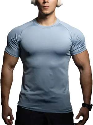 Men's Quick-Dry Sports T-Shirt Elastic Running Gym Top for Training Breathable Short Sleeve Workout Tee