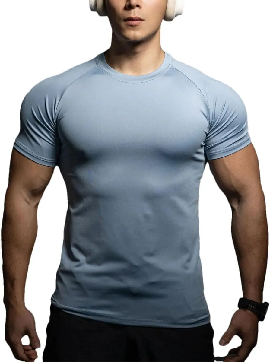 Men's Quick-Dry Sports T-Shirt Elastic Running Gym Top for Training Breathable Short Sleeve Workout Tee