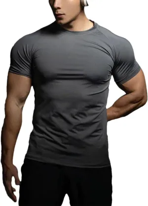 Men's Quick-Dry Sports T-Shirt Elastic Running Gym Top for Training Breathable Short Sleeve Workout Tee