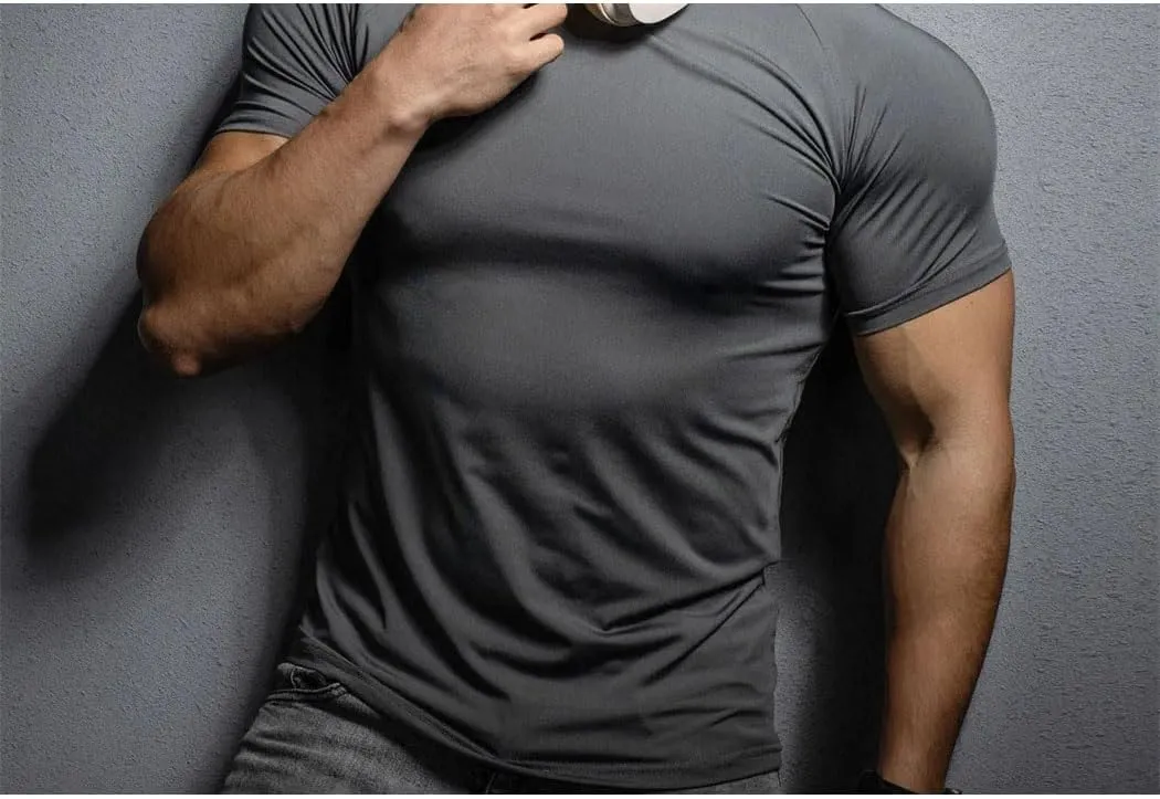 Men's Quick-Dry Sports T-Shirt Elastic Running Gym Top for Training Breathable Short Sleeve Workout Tee