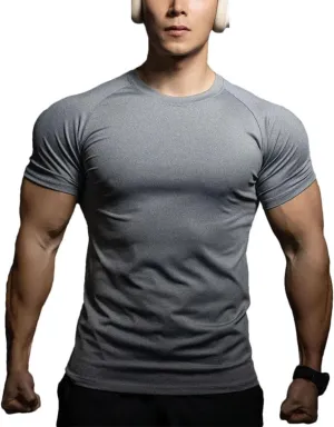 Men's Quick-Dry Sports T-Shirt Elastic Running Gym Top for Training Breathable Short Sleeve Workout Tee