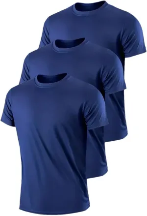 Men's Round Neck T-Shirt 3Pcs Navy Blue Lightweight Quick Dry Breathable Shirt for Fitness Gym Running